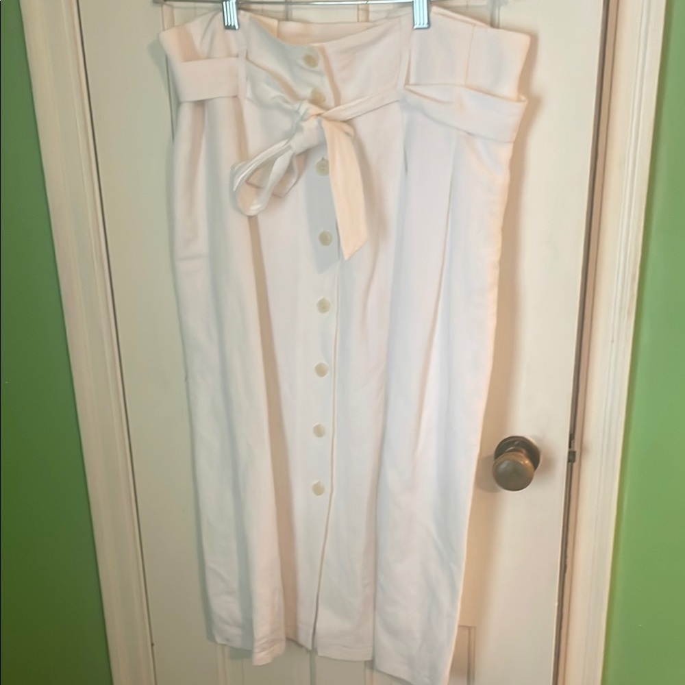 Anne Klein Cream Midi A-Line Skirt with Tie Front